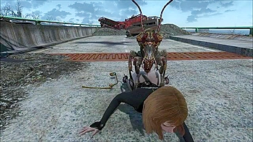 Fallout insect creature fucking horny hentai babe while she is still outside