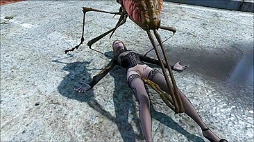 Fallout insect creature fucking horny hentai babe while she is still outside