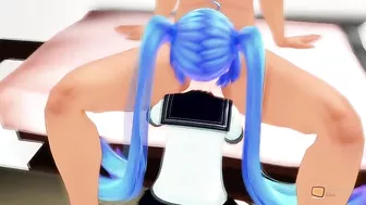 Hatsune Miku takes in the mouth from him, from a guy with a nice, big dick