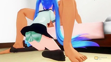 Hatsune Miku takes in the mouth from him, from a guy with a nice, big dick