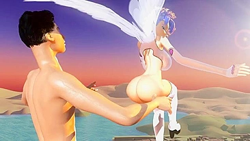 Awesome pron video showing sexy hentai action with a big boobs angel lady