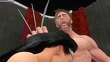 Wolverine eating Wonder Woman's wet pussy in a standing 69 in a taboo vid