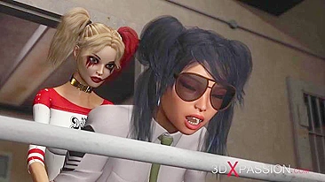 Harley Quinn hentai showing prison domination and hardcore pussy blasting