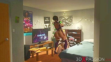 Adorable gamer girl in a hentai porn scene with truly hardcore dogystyle loving