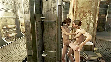 Fallout 4 gal gives scientist a very sensual blow job and then makes him cum