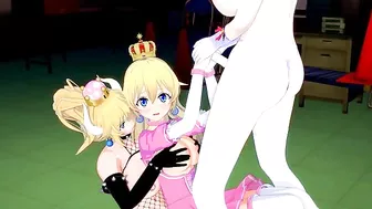 A girl got her pussy filled with a very large cock while she enjoys another one