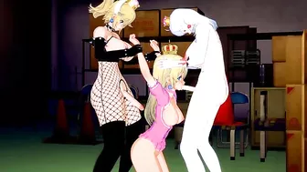 A girl got her pussy filled with a very large cock while she enjoys another one