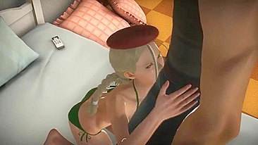 Cammy from Street Fighter figts the urge to cum right away on that dick