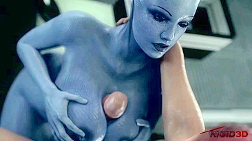 Mass Effect Liara getting her tits fucked with passion and pleasure in hentai