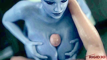 Mass Effect Liara getting her tits fucked with passion and pleasure in hentai