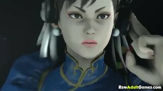 Chun Li is showing her pussy during a fight in a hentai pleasure scene