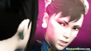 Chun Li is showing her pussy during a fight in a hentai pleasure scene