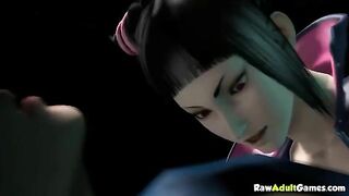 Chun Li is showing her pussy during a fight in a hentai pleasure scene