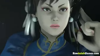 Chun Li is showing her pussy during a fight in a hentai pleasure scene