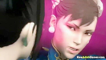 Chun Li is showing her pussy during a fight in a hentai pleasure scene