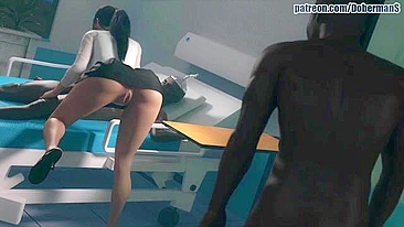 Nurse hentai sex with a black patient that has thorbbing cock on display