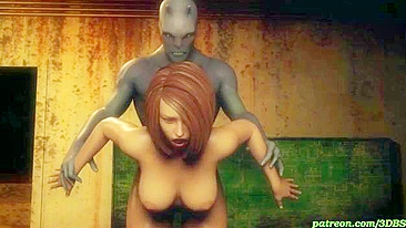 Gorgeous hentai MILF with big boobs gets drilled by an alien or something