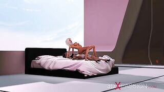 Features horny aliens with huge big fake boobs fucking in a hot hentai video
