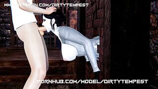 Alcina Dimitrescu hentai oral fucking with a hard cock in her horny mouth