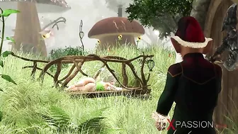 Fairy fuck scne featuring a nasty gnome that also wants to fuck her up outside