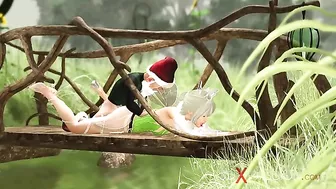 Fairy fuck scne featuring a nasty gnome that also wants to fuck her up outside