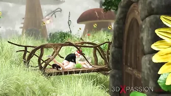 Fairy fuck scne featuring a nasty gnome that also wants to fuck her up outside