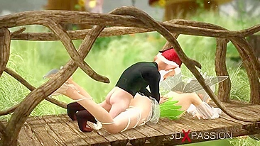 Fairy fuck scne featuring a nasty gnome that also wants to fuck her up outside