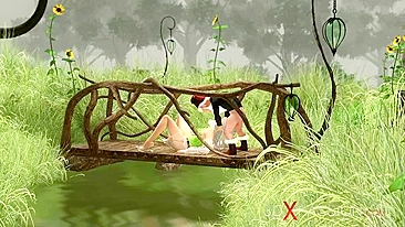 Fairy fuck scne featuring a nasty gnome that also wants to fuck her up outside