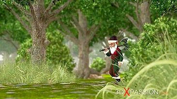 Fairy fuck scne featuring a nasty gnome that also wants to fuck her up outside