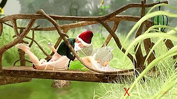 Fairy fuck scne featuring a nasty gnome that also wants to fuck her up outside