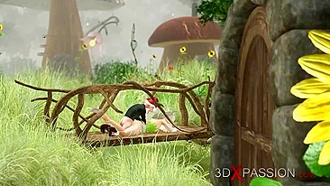 Fairy fuck scne featuring a nasty gnome that also wants to fuck her up outside