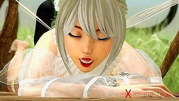 Fairy fuck scne featuring a nasty gnome that also wants to fuck her up outside