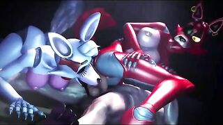 Furry threesome with FNAF charcaters is like a dream cum true for most