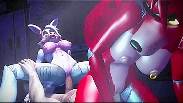 Furry threesome with FNAF charcaters is like a dream cum true for most
