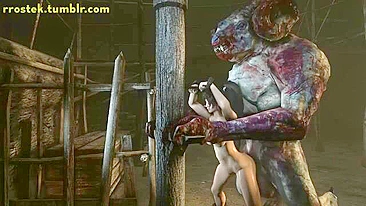 Momji from DoA is enjoying hentai fucking with a really hung monster creature
