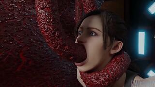 Resident Evil's Claire has to fuck tentacles and enjoy the wildest gape too