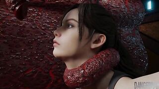 Resident Evil's Claire has to fuck tentacles and enjoy the wildest gape too