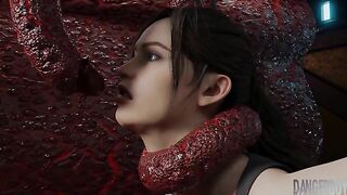 Resident Evil's Claire has to fuck tentacles and enjoy the wildest gape too