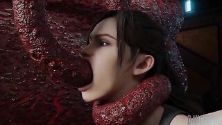 Resident Evil's Claire has to fuck tentacles and enjoy the wildest gape too