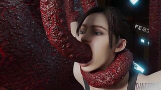 Resident Evil's Claire has to fuck tentacles and enjoy the wildest gape too