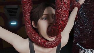 Resident Evil's Claire has to fuck tentacles and enjoy the wildest gape too