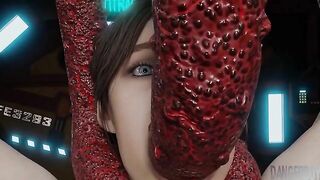 Resident Evil's Claire has to fuck tentacles and enjoy the wildest gape too