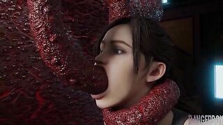 Resident Evil's Claire has to fuck tentacles and enjoy the wildest gape too