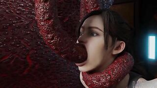 Resident Evil's Claire has to fuck tentacles and enjoy the wildest gape too