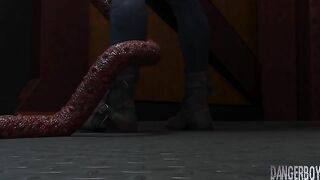 Resident Evil's Claire has to fuck tentacles and enjoy the wildest gape too