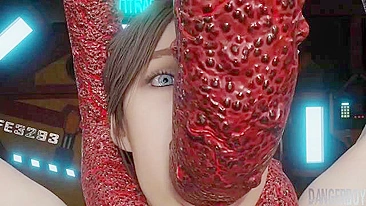 Resident Evil's Claire has to fuck tentacles and enjoy the wildest gape too