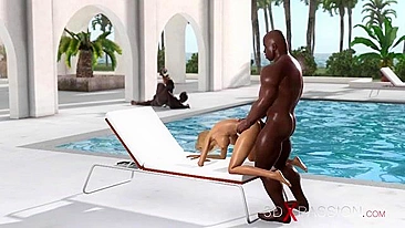 Awesome encounter with interracial loving and hardcore cheating poolside