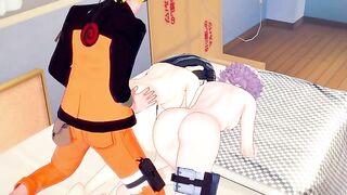 Hinata and Sakura creampie FFM fuck scene featuring Naruto and his hard boner