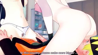 Hinata and Sakura creampie FFM fuck scene featuring Naruto and his hard boner