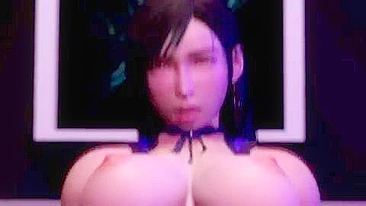 Tifa undresses, spins around on the bed, grinds up on his cock like a whore